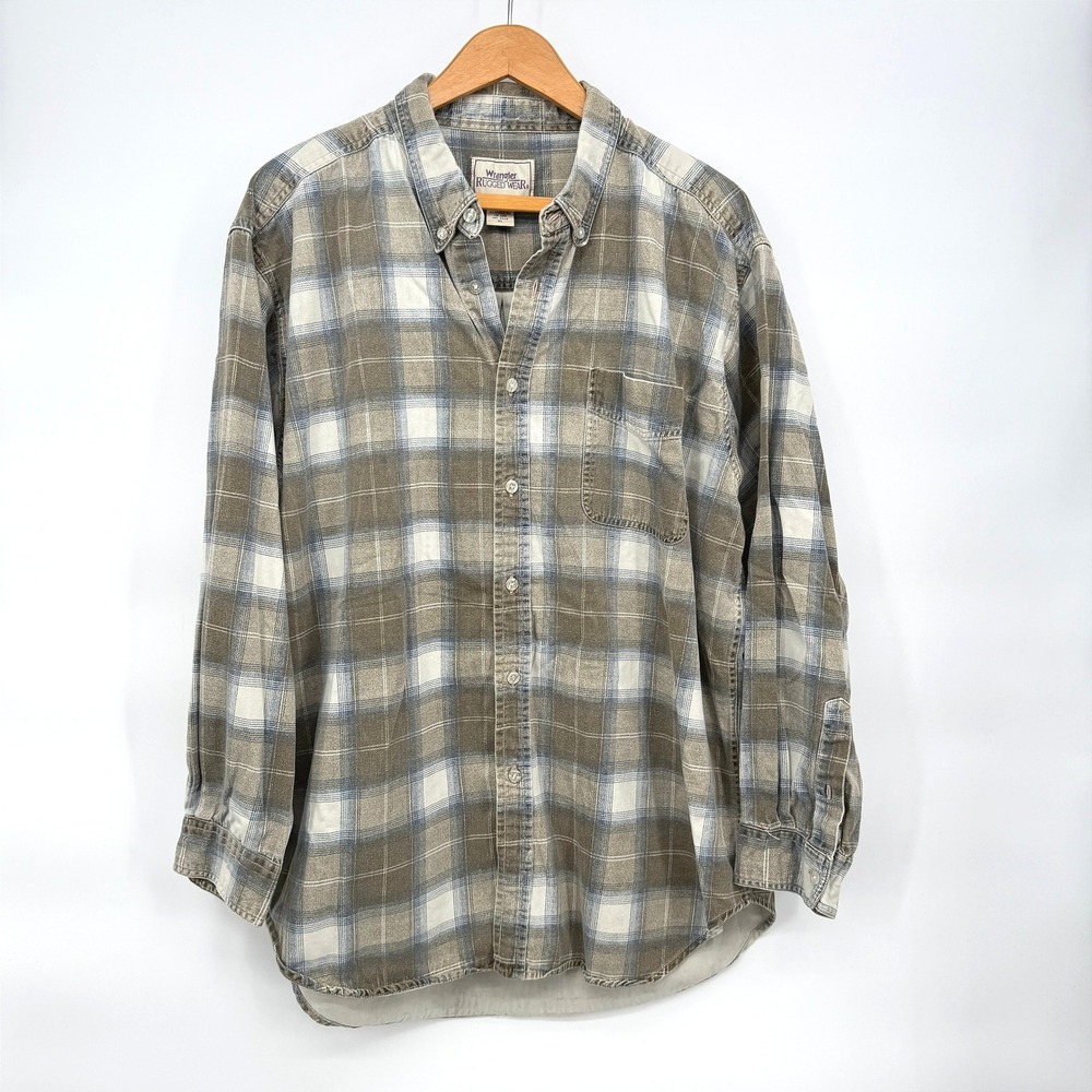 Wrangler Rugged Wear Button Down Plaid Outdoor Flannel Workwear Size XL